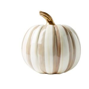 MacKenzie-Childs mocha medium White and Gold Striped Pumpkin
